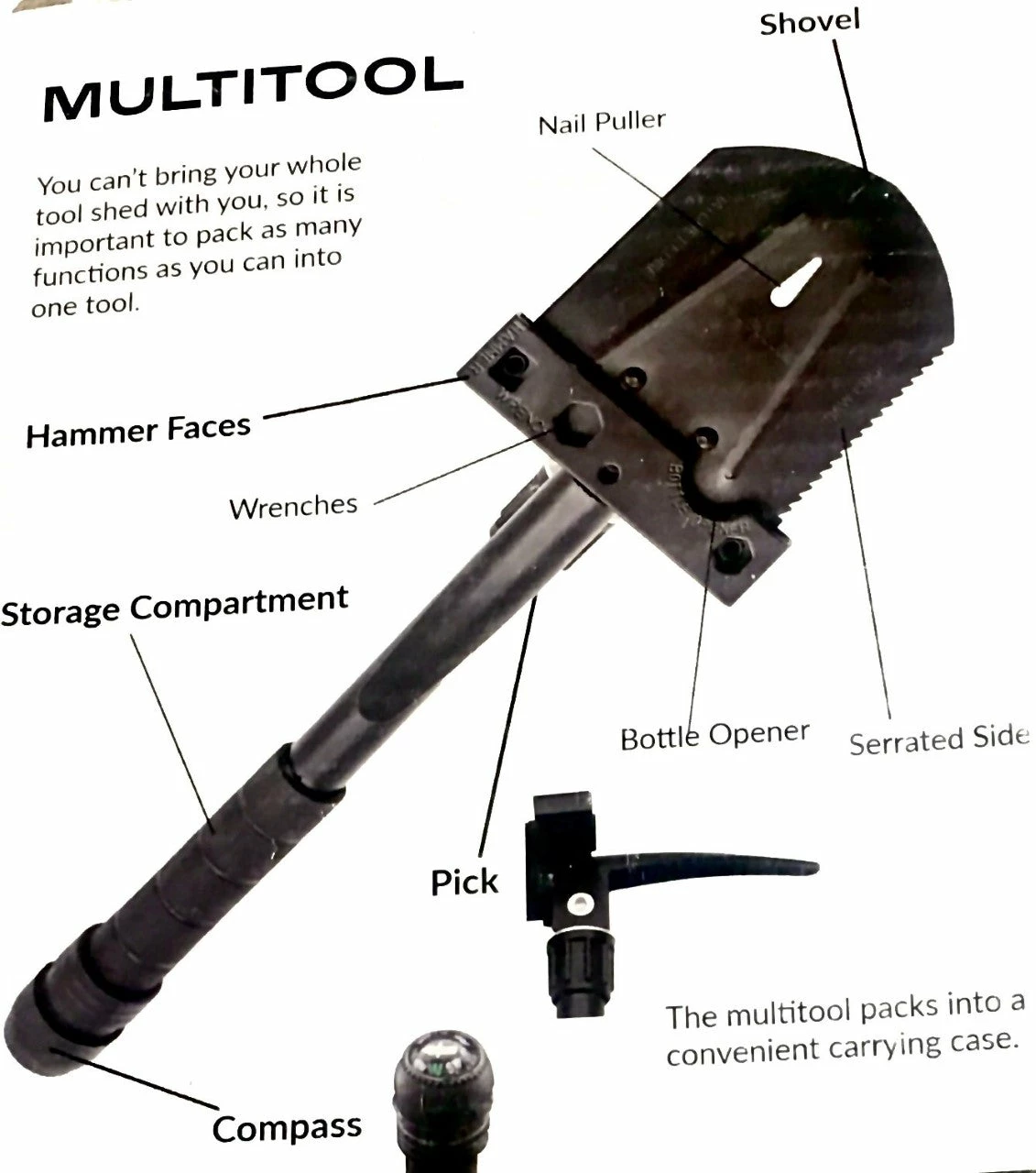 Good2GoCo 11-IN-1 FOLDING SHOVEL MULTIFUNCTION SURVIVAL TOOL Gear 4 Good2GoCo 11-IN-1 FOLDING SHOVEL MULTIFUNCTION SURVIVAL TOOL Gear