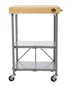Bradley Accessories Bradley Smoker Foldable Kitchen Cart On Wheels, Wood Top, Steel Grey Frame