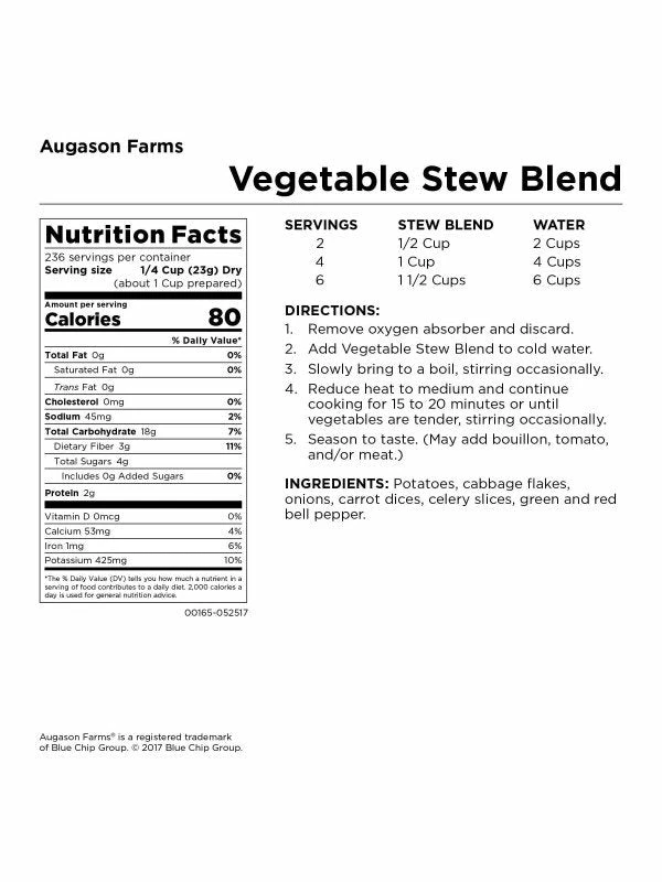 Augason Farms Vegetable Stew Blend 4 Gal. Pail 12 Augason Farms Vegetable Stew Blend 4 Gal. Pail