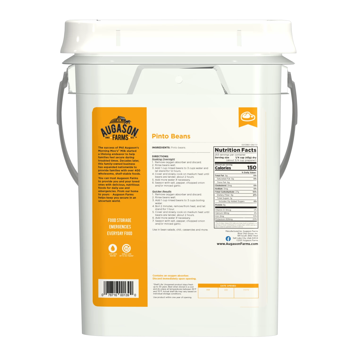 Augason Farms Pinto Beans, 4 Gallon Pail 2 Augason Farms Pinto Beans, 4 Gallon Pail