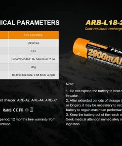 Fenix Lights FENIX ARB-L18 2900L COLD RESISTANT RECHARGEABLE 18650 BATTERY