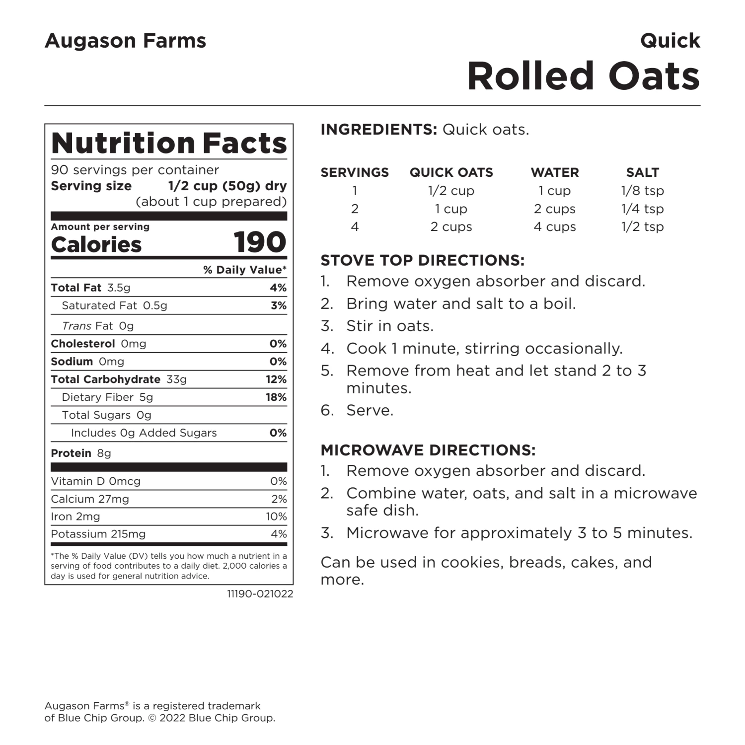 Food & Food Storage Augason Farms Quick Rolled Oats 11 Food & Food Storage Augason Farms Quick Rolled Oats