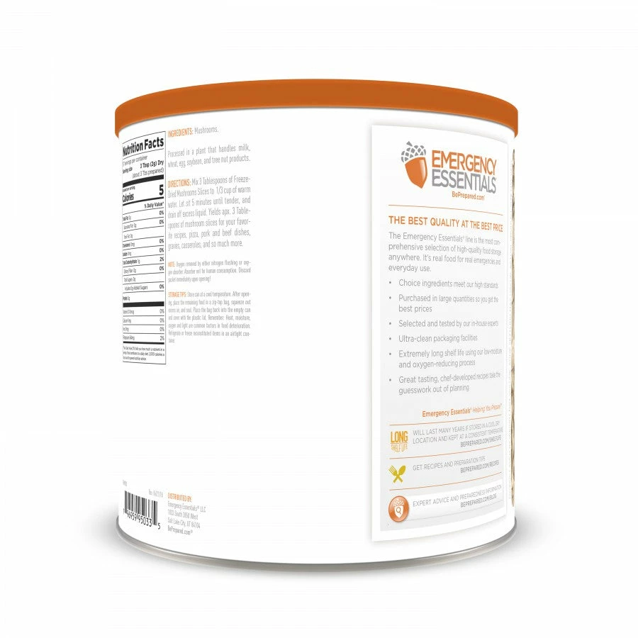 Emergency Essentials Freeze Dried Mushroom Slices - Large Can Food & Food Storage 2 Emergency Essentials Freeze Dried Mushroom Slices - Large Can Food & Food Storage