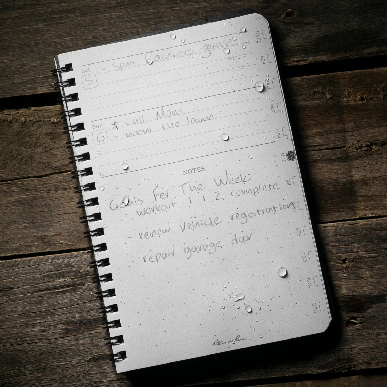 Waterproof Notebooks Rite In The Rain Weatherproof Side Spiral Weekly Planner, 4.625 In. X 7 In. 7 Waterproof Notebooks Rite In The Rain Weatherproof Side Spiral Weekly Planner, 4.625 In. X 7 In.