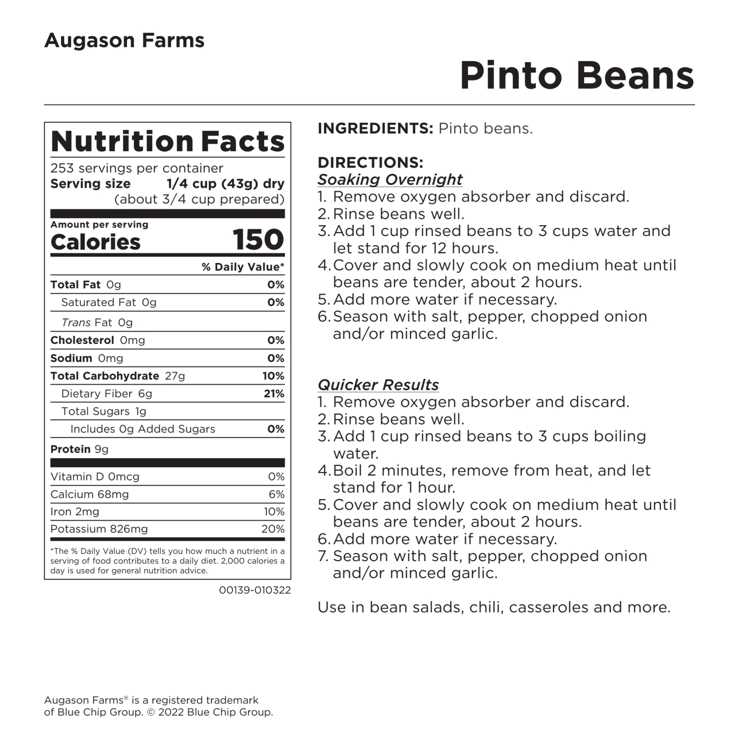 Augason Farms Pinto Beans, 4 Gallon Pail 8 Augason Farms Pinto Beans, 4 Gallon Pail