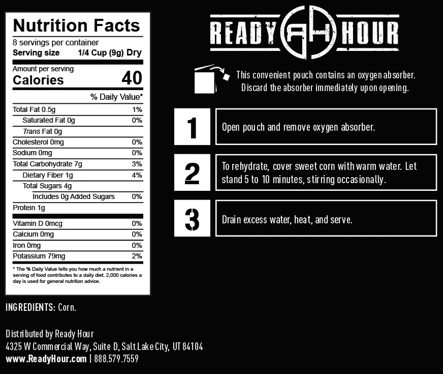 Vegetables Ready Hour Freeze-Dried Corn Case Pack 4 Vegetables Ready Hour Freeze-Dried Corn Case Pack