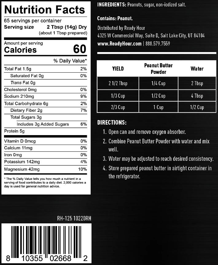 Ready Hour Peanut Butter Powder #10 Can Bakery 4 Ready Hour Peanut Butter Powder #10 Can Bakery