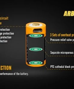 Fenix ARB-L16 700U 16340 Li-Ion Build-In USB Charging Port Rechargeable Battery Fenix Lights