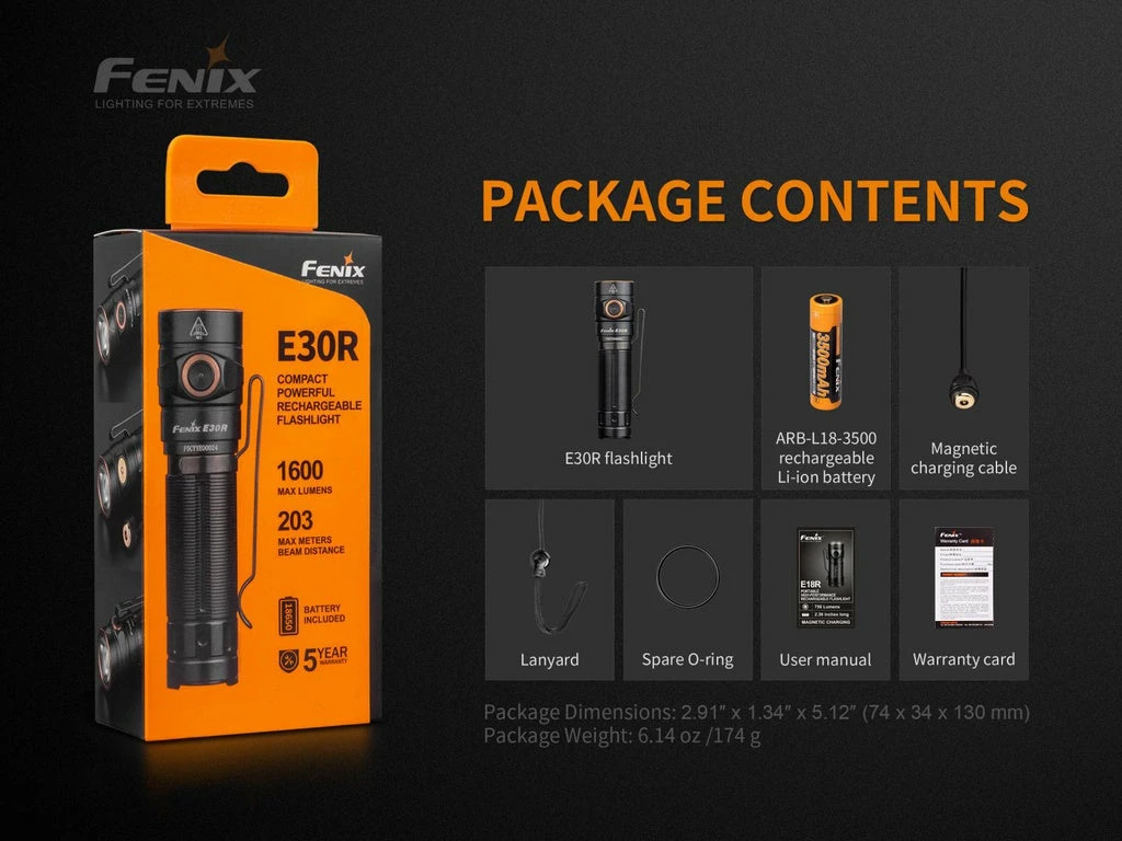 Fenix E30R 1600 Lumens Extreme Output Compact Rechargeable Flashlight 2 Fenix E30R 1600 Lumens Extreme Output Compact Rechargeable Flashlight