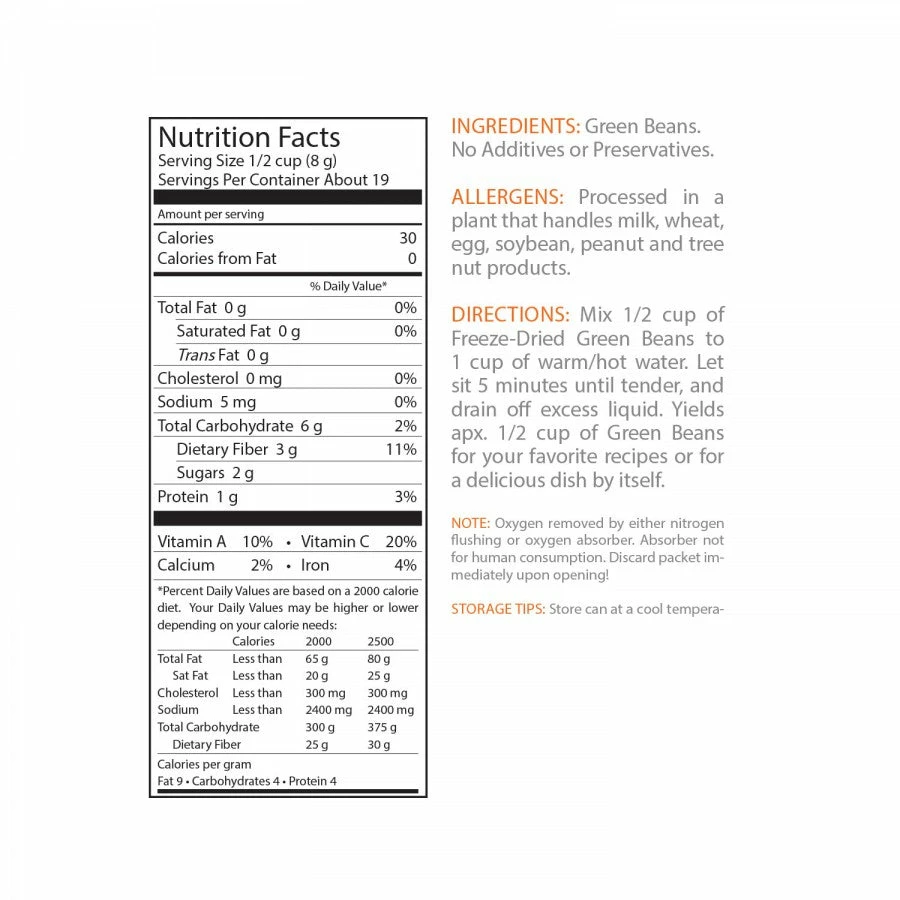 Emergency Essentials Freeze Dried Green Beans - Large Can 2 Emergency Essentials Freeze Dried Green Beans - Large Can