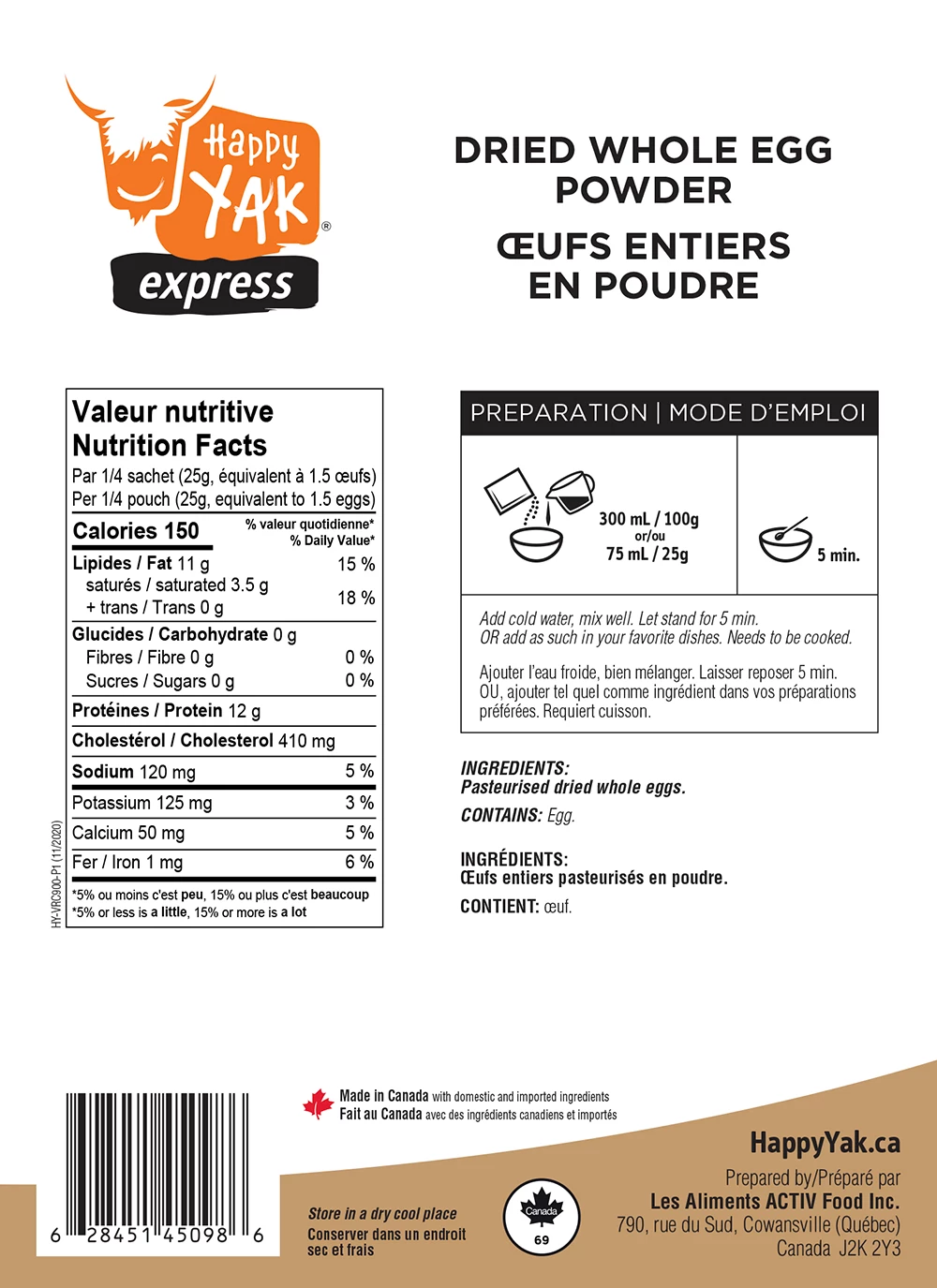 Food & Food Storage HAPPY YAK DRIED WHOLE EGG POWDER 2 Food & Food Storage HAPPY YAK DRIED WHOLE EGG POWDER