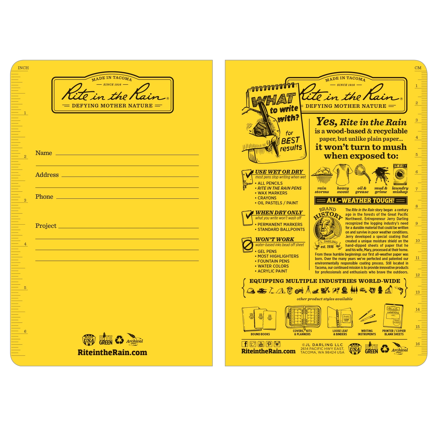 Rite In The Rain Weatherproof Stapled Notebook, 4.625 In. X 7 In. - 3 Pack 10 Rite In The Rain Weatherproof Stapled Notebook, 4.625 In. X 7 In. - 3 Pack