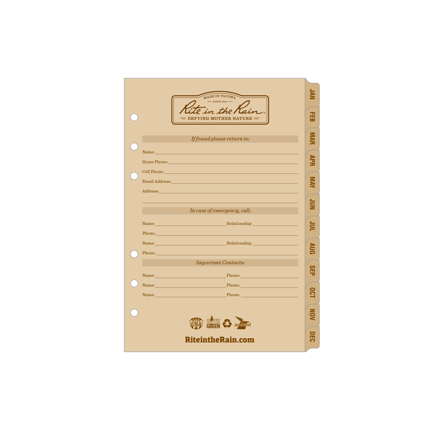 Rite In The Rain Weatherproof Weekly Calendar Set, 5 In. X 7 In. 3 Rite In The Rain Weatherproof Weekly Calendar Set, 5 In. X 7 In.