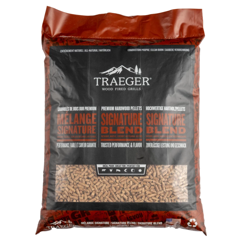 TRAEGER SIGNATURE BLEND BBQ WOOD PELLETS 1 TRAEGER SIGNATURE BLEND BBQ WOOD PELLETS